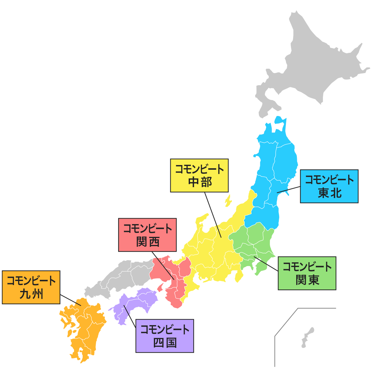 コモンビートの活動エリア日本地図